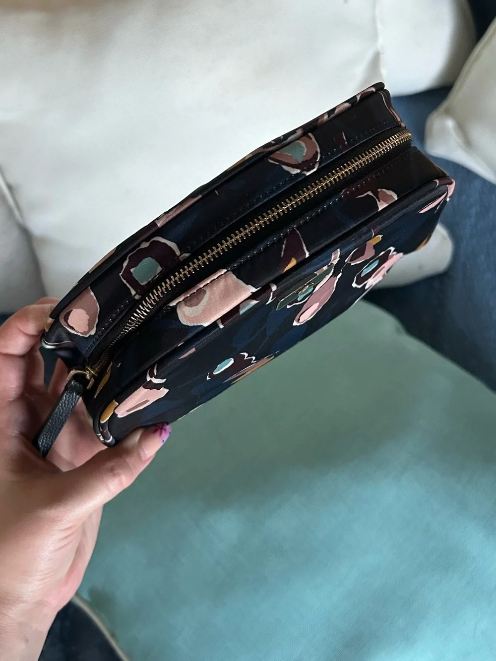 Kate Spade Navy Floral Nylon Zip Around Wallet & Cosmetic Case BUNDLE